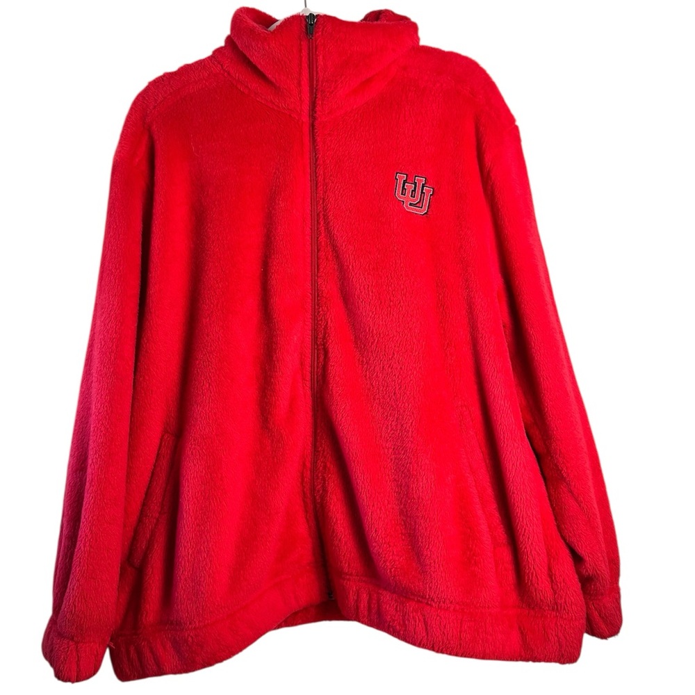 Champion University of Utah Utes Full Zip Red Fluffy Sweater Jacket‎ Large